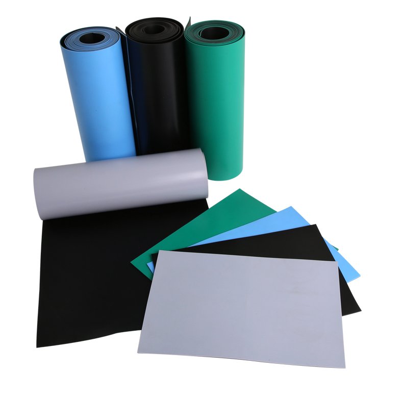 ESD Table Mat Roll, Vinyl, Green / Blue / Gray / Black, 2-Layer 1 m x 10 m
