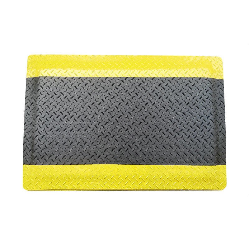 ESD Anti-Fatigue Mat, Diamond-Plate Texture, 3-Layer, Black/Yellow